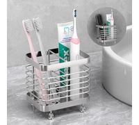 Luxspire Porte-Brosse à Dents Électrique, Support de Brosse à Dents Mural avec Trous de Drainage, Rangement Brosse à Dents en Acier Inoxydable, Organisateur de Rasoir à Dentifrice, Argent