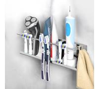Luxspire Porte-Brosse à Dents Électrique, Support de Brosse à Dents Mural, Rangement Brosse à Dents avec 10 Fentes Compatible avec Oral B IO Philips Sonic, Organisateur de Rasoir à Dentifrice, Argent