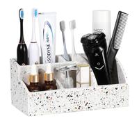 Luxspire Porte-Brosse à Dents en Résine, 5 Fentes Support de Brosse à Dents Électrique, Grande Capacité Organisateur de Salle de Bain pour Brosse à Dents, Peigne Dentifrice, Rasoir, Terrazzo