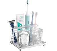 Luxspire Porte-Brosse à Dents, Porte Brosse à Dents Électrique à 3 Fentes avec Plateau Amovible, Support en Acier INOX pour Dentifrice et Rasoir, Organisateur de Brosse à Dents Salle de Bains, Argent