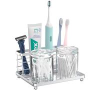 Luxspire Porte-Brosse à Dents, Porte Brosse à Dents Électrique à 3 Fentes avec Plateau Amovible, Support en Acier INOX pour Dentifrice et Rasoir, Porte-Brosse à Dents pour Salle de Bains, Argent