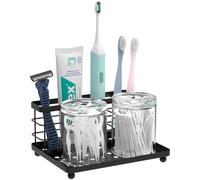 Luxspire Porte-Brosse à Dents, Porte Brosse à Dents Électrique à 3 Fentes avec Plateau Amovible, Support en Acier INOX pour Dentifrice et Rasoir, Organisateur de Brosse à Dents Salle de Bains, Noir