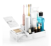 Luxspire Porte-Brosse à Dents, Support de Brosse à Dents à 6 Fentes pour la Salle de Bain, Rangement Brosse à Dents, Organisateur à Dentifrice pour la Douche, Gravier Blanc