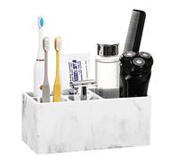 Luxspire Porte Brosse à Dents, Support de Brosse à Dents en Résine avec 5 Fentes, Distributeur de Dentifrice Hygiénique, Organisateur Salle de Bain Ventouse pour Rasoir Dentifrice - Blanche Encre