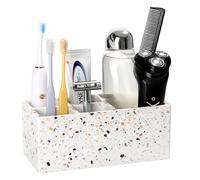 Luxspire Porte Brosse à Dents, Support de Brosse à Dents en Résine avec 5 Fentes, Distributeur de Dentifrice Hygiénique, Organisateur Salle de Bain Ventouse pour Rasoir Dentifrice, Terrazzo