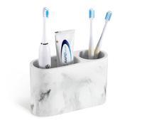 Luxspire Porte-Brosse à Dents, Support pour Brosse à Dents et Porte-Dentifrice à 2 Fentes, Accessoire de Salle de Bain en Résine à Dents Électrique pour Le Plan de Travail, Gravier Blanc