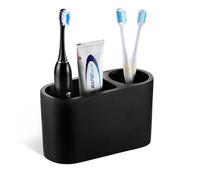Luxspire Porte-Brosse à Dents, Support pour Brosse à Dents et Porte-Dentifrice à 2 Fentes, Accessoire de Salle de Bain en Résine à Dents Électrique pour Le Plan de Travail, Noir Mat