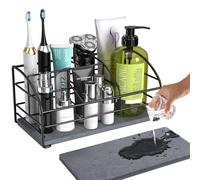 Luxspire Porte-brosses à Dents, 5 Fentes Organisateur de Comptoir de Salle de Bain avec Plateau de Terre Diatomée, Porte-Brosses à Dents pour Accessoires de Salle de Bain, Cuisine, Dresser, Noir