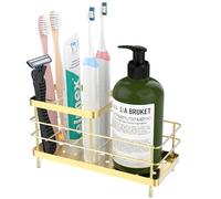 Luxspire Porte-Brosses à Dents, Porte-Brosses à Dents en Acier Inoxydable à 6 Fentes avec Drainage pour Cuisine, Accessoires de Salle de Bain pour Le Comptoir de l'Évier, Or