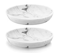 Luxspire Porte-Savon en Résine et Gravier, 2 Paquets Boîte Ovale Durable avec Motif en Marbre pour Salle de Bain, Douche, Cuisine - Support pour Ranger Bougie, Gravier Blanc