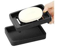 Luxspire Porte-Savon en Résine, Plateau à Eponge avec Double Couche pour Drainage, Support Amovible pour Salle de Bain, Toilette, Cuisine, Douche, Gravier Noir