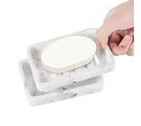 Luxspire Porte-Savon en Résine, Plateau à Eponge avec Double Couche pour Drainage, Support Détachable pour Salle de Bain, Toilette, Cuisine, Douche - Marbre Blanc