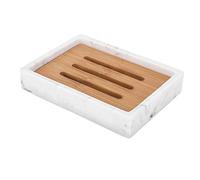 Luxspire Porte-Savon en Résine, Support de Savon avec Planche de Bambou, Plateau de Rangement avec Double Couches pour Ranger Bougie, Savon dans Salle de Bain, Cuisine, et Toilettes - Blanc