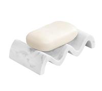 Luxspire Porte-Savon Marbre, Boîte à Savon Autovidangeable, Plateau à Savon en Résine, Support de Savon en Forme de Vague, Plateaux de Rangement pour la Cuisine et la Salle de Bains, Gravier Blanc
