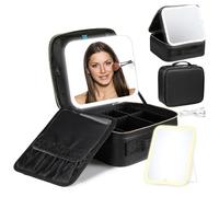 Luxspire Trousse de Maquillage avec LED Miroir, 3 Modes d'Éclairage Miroir de Maquillage LED Valise Maquillage Trousse de Étuis de Voyage avec Séparateurs Réglables Sac à Cosmétiques pour Femme, Noir