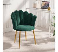 Luxstein Chaise de coiffeuse, fauteuil en velours avec pieds en métal doré, chaise élégante en coquillage, chaise rembourrée pour salon, fauteuil de salon confortable, chaise à accoudoirs au design