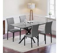 Luxstein Ensemble de 4 chaises rectangulaires grises avec chaises en cuir synthétique gris de 120 à 160 cm pour salon et cuisine