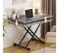 Luxstein Table Basse Relevable Extensible, Table Multifonction 3 en 1 avec roulettes, Utilisable comme Table À Manger Et Table Basse,Gris