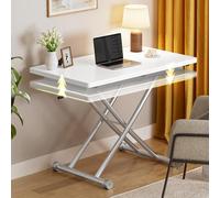 Luxstein Table Basse Relevable Extensible, Table Multifonction 3 en 1 avec roulettes, Utilisable comme Table À Manger Et Table Basse, Blanc