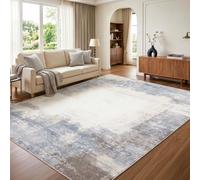 Luxstein Tapis Salon Bleu Gris Moderne Abstrait Lavable Antidérapant à Poils Courts Effet Laine, Tapis Chambre pour Cuisine Couloir Entrée, 160x230 cm