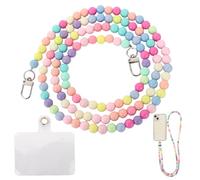 LuxStellar Cordon pour Téléphone Portable en Perles, Chaîne de Téléphone avec Patch Transparent, Dragonne Universelle pour Smartphone, Porte-clés Élégant pour Femmes et Filles
