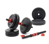 LUXTRI Kit d’haltères courts - poids total 15 kg - Coffret avec 8 plaques en Fonte et 2 Barres haltères moletées - Loquet étoile