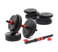 LUXTRI Kit d’haltères courts - poids total 20 kg - Coffret avec 12 plaques en Fonte et 2 Barres haltères moletées - Loquet étoile