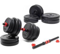 LUXTRI Kit d’haltères courts - poids total 30 kg - Coffret avec 16 plaques en Fonte et 2 Barres haltères moletées - Loquet étoile