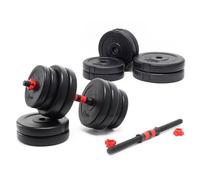 LUXTRI Kit d’haltères courts - poids total 30 kg - Coffret avec 16 plaques en Fonte et 2 Barres haltères moletées - Loquet étoile