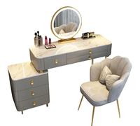 Luxueuse Coiffeuse avec Miroir LED 3 Couleurs & Plan Marbre - Coiffeuse Intégrant Chaise Pétale et Meuble Amovible - Parfait Cadeau Femme/Épouse aux Fêtes
