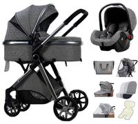 Luxueuse poussette combinée multifonctionnelle 3 en 1 - Buggy de haute qualité - Poussette pliante - Gris foncé - Siège auto inclus
