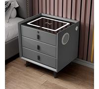 Luxueuse table de nuit intelligente à LED avec chargement sans fil et haut-parleur Bluetooth, table de nuit grise moderne avec rangement Nizer, parfaite pour la décoration de la chambre à coucher et