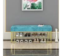 Luxueux banc d'entrée avec étagère à chaussures dorée, rembourré en velours confortable pour un rangement moderne des chaussures