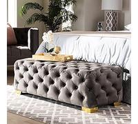 Luxueux banc rectangulaire en velours gris capitonné avec boutons capitonnés pour entrée et chevet 100 x 50 x 40 cm