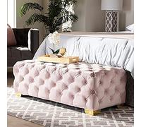 Luxueux banc rectangulaire en velours rose capitonné à boutons pour entrée de chevet 70 x 50 x 40 cm