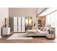 Luxueux ensemble de chambre à coucher Lit rembourré Armoire de toilette Coiffeuse noble