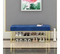 Luxueux Porte-Chaussures Bech Etryway Bech,Moder Shoe Storage Bech avec étagère à Chaussures Dorée,Confortable Velours Rembourré Chaussure Bech Chaussure Orgaizer, Blue, 100x30x45cm(39x12x18inch)