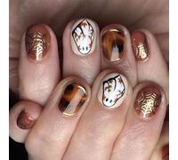 Luxueux Press On Nails Faux ongles courts ovales en ABS Finition mate Halloween Motif toile d'araignée Doré Pour fête Court Ovale Cercueil Halloween