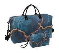 Luxueux sac de voyage à texture bleu-or sac de voyage sac de nuit sac fourre-tout sac de gym sac fourre-tout avec trousse de toilette pour yoga pliable, Texture luxueuse bleu-or, 1 size