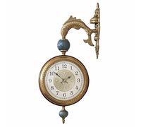 Luxurious Metal Wall Clock Double Sided, 3D Rotating Vintage Wall Clocks Silent Non Ticking, Solid Wood Shell Wall Hanging Decorative Clock Home Living Room Decor