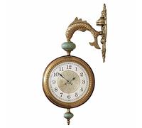 Luxurious Metal Wall Clock Double Sided, 3D Rotating Vintage Wall Clocks Silent Non Ticking, Solid Wood Shell Wall Hanging Decorative Clock Home Living Room Decor