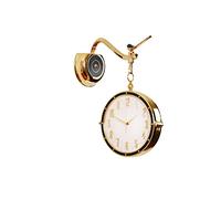Luxurious Metal Wall Clock Double Sided, Hanging 3D Rotating Bracket Clocks