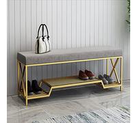Luxurious Velvet Entryway Bench with Golden Shoe Shelf Stylish Shoe Storage Modern Upholstered Shoe Rack Gray 120x35x45cm (47x14x18inch)