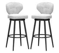 Luxurious Velvet Swivel Bar Tools with Metal Footrest Set of 2 Modern Backed Kitchen Island & Pub Chairs White 75 cm High