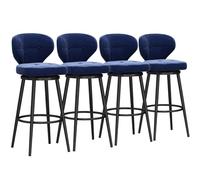 Luxurious Velvet Swivel Bar Tools with Metal Footrest Set of 4 Modern Backed Kitchen Island Chairs Ideal for Bars Pubs and Dining Blue 75 cm