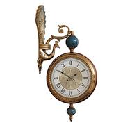 Luxurious Wall Clock Double Sided, Metal 3D Rotating Vintage Wall Clocks Silent Non Ticking, Solid Wood Shell Wall Hanging Peacock Decorative