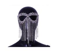 Luxury Belly Dance for Rhinestone Long Tassel Veil Eyemask Jewelry for Women Crystal Face Masquerade Mask Chain Accessor Silver