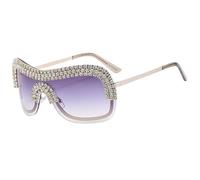 Luxury Big Rhinestone Metal Female Shades Sunglasses Diamond Sun Glasses Oversized(Gray)