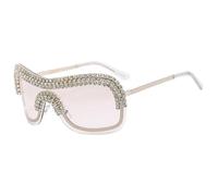Luxury Big Rhinestone Metal Female Shades Sunglasses Diamond Sun Glasses Oversized(Silver)