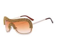 Luxury Big Rhinestone Metal Female Shades Sunglasses Diamond Sun Glasses Oversized(Tea)